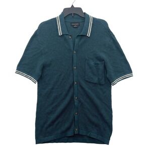 NWOT Cotton On Mens Green Waffle Knit Short Sleeve Polo Shirt Pocket Size S